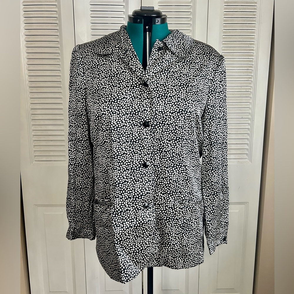 Rafaella 100% Silk Blazer Jacket Women’s 16 Black White Lightweight Button Front